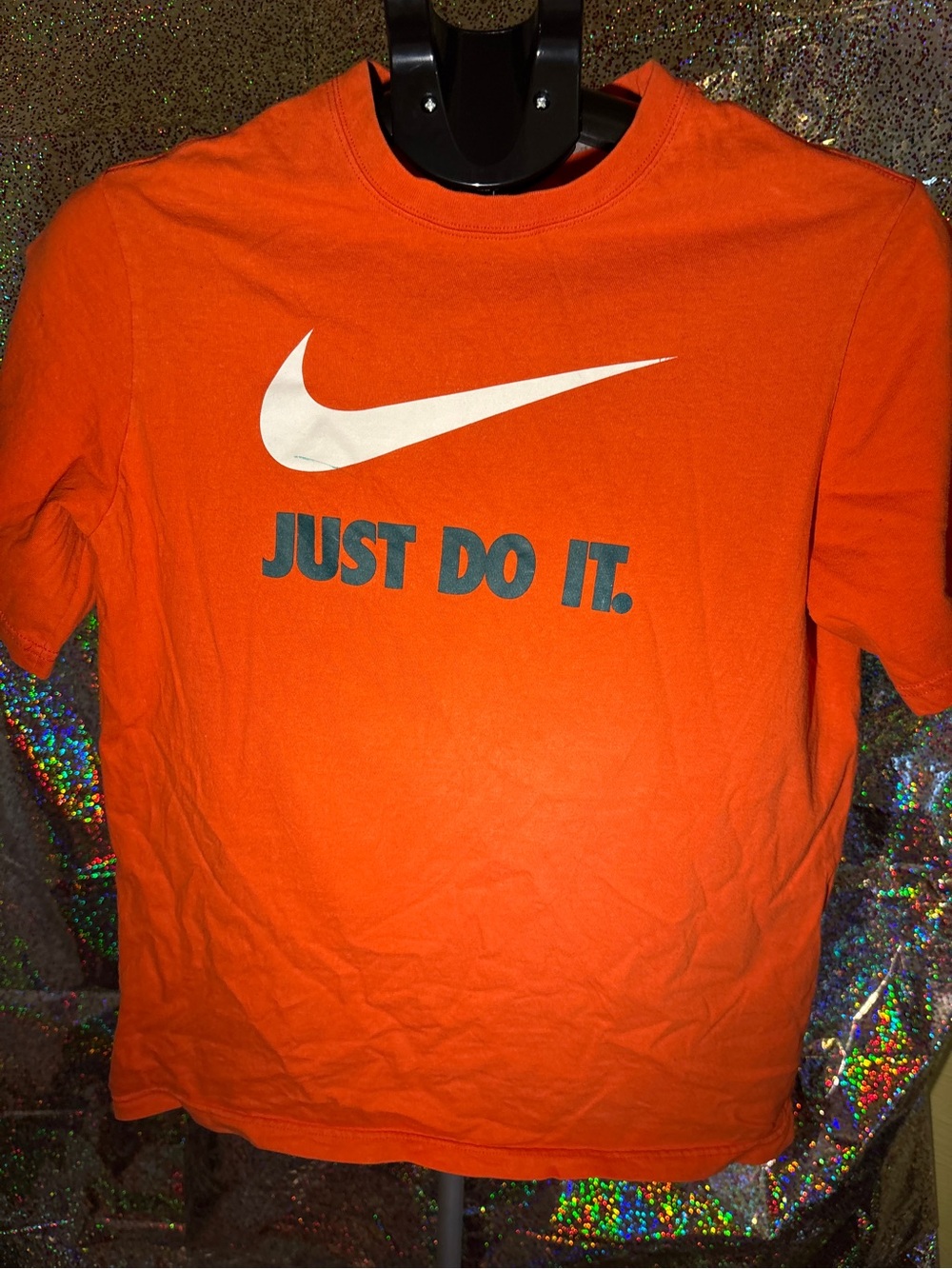 Nike Orange Crewneck Tee with Silver Swoosh Print